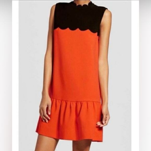 Victoria Beckham for Target‎ Orange Black Scallop Neck Colorblock Tunic Dress 3X - Picture 1 of 7